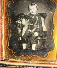 Load image into Gallery viewer, Little Boy Wearing Cape &amp; Fancy Winter Clothes 1/6 1850s Daguerreotype Photo
