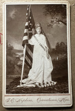 Load image into Gallery viewer, US Flag July 4th LADY LIBERTY 1890s Photo Cabinet Card Osawatomie KANSAS
