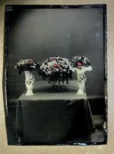 Load image into Gallery viewer, unusual antique tintype hand-shaped vases holding funeral flowers? rare creepy
