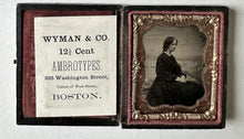 Load image into Gallery viewer, Semi Profile Woman in Morning? 1860s Tintype Photo + Boston Advertising Card
