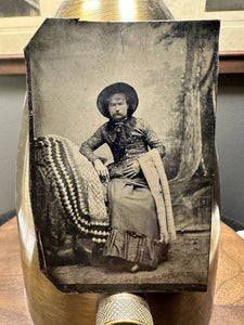 Very Unusual Tintype Man Dressed as a Woman 1870s