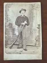 Load image into Gallery viewer, 1880s MONTANA COWBOY OR FORT BENTON SCOUT SHOTGUN AMMO BELT CABINET CARD PHOTO
