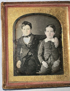1840s Daguerreotype Little Boys / Brothers Affectionate Pose / Sealed Photo