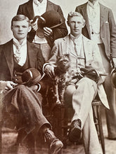 Load image into Gallery viewer, Four Dapper Victorian Men &amp; LITTLE TERRIER DOG 1890S CABINET CARD PHOTO KANSAS
