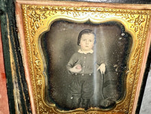 Load image into Gallery viewer, 1/6 Daguerreotype Cute Little Boy Wearing High Boots Holding Tinted Apple 1850s
