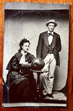 Load image into Gallery viewer, WEIRD! Man &amp; Woman w Black Diamond Watermelon! Unusual Tintype Photo Rare Farmer

