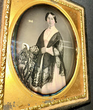 Load image into Gallery viewer, Beautiful 1850s 1/6 Daguerreotype of a Woman in Black Lace Shawl Gothic Chair
