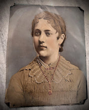 Load image into Gallery viewer, Full Plate + Painted Tintype of a Pretty Woman / Victorian Folk Art 1800s VTG
