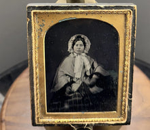 Load image into Gallery viewer, 1/4 AMBROTYPE PRETTY ABERDEEN WOMAN WEARING BONNET SCOTLAND PHOTOGRAPHER
