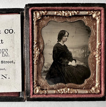 Load image into Gallery viewer, Semi Profile Woman in Morning? 1860s Tintype Photo + Boston Advertising Card
