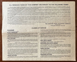 1929 President HERBERT HOOVER Western Union Telegram Signed President of the US