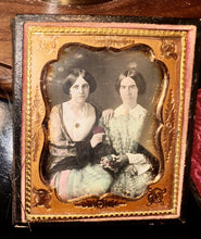 Load image into Gallery viewer, Tinted Daguerreotype Sad Woman &amp; Daughter Holding Memorial / Mourning Items?
