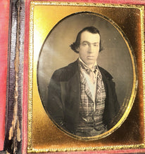 Load image into Gallery viewer, 1/6 Daguerreotype Handsome UNIBROW Long Hair Man Wearing Suit &amp; Vest 1840s
