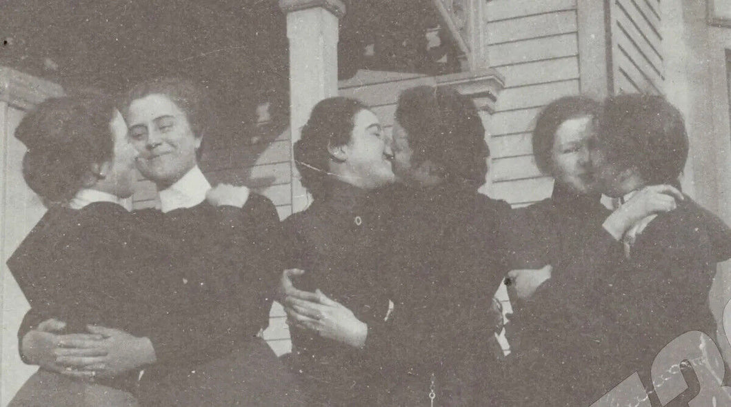 Group of Women Girlfriends KISSING BEE NOT HUSKING BEE- Circa 1900 Photo