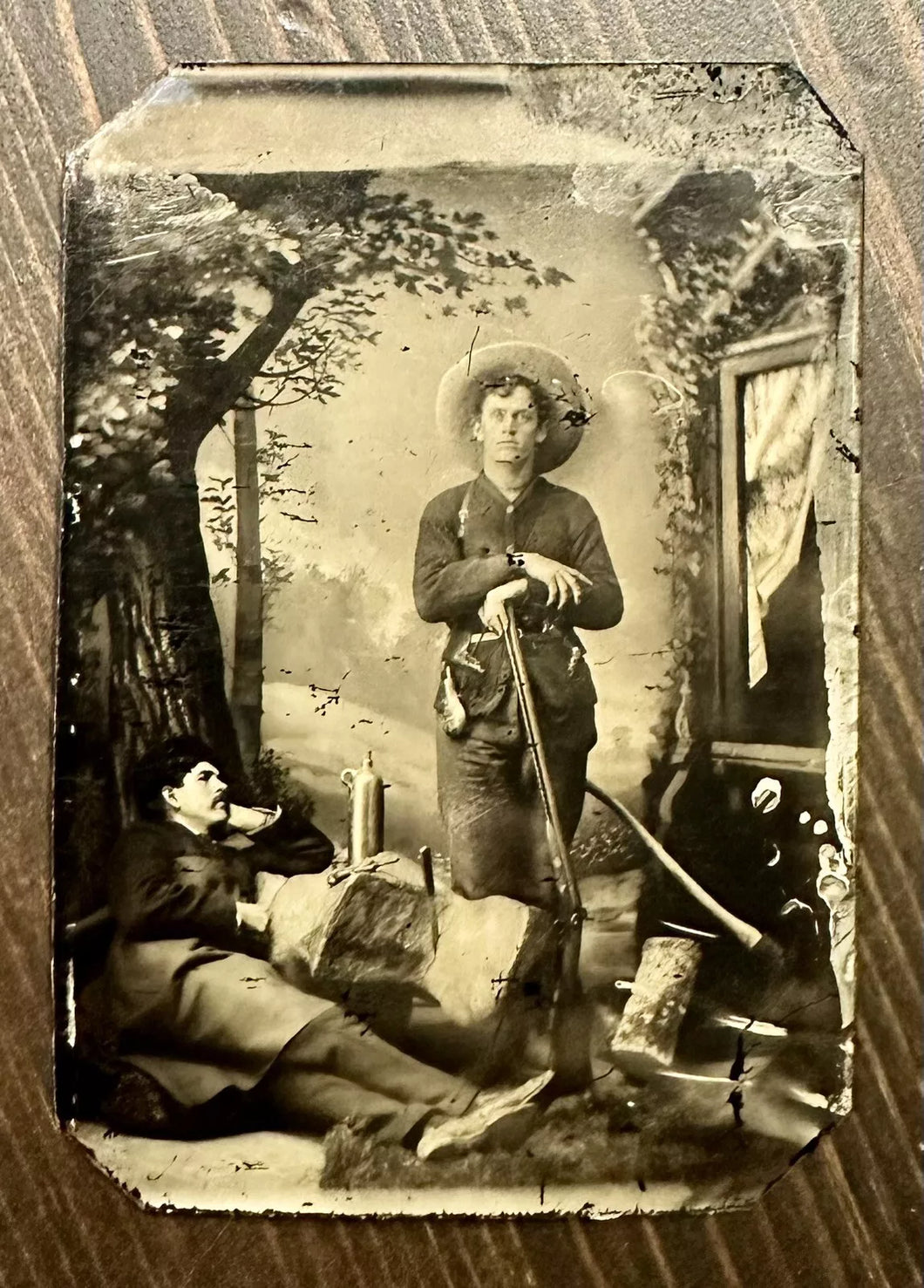 Tintype Armed Cowboy with Shotgun Knife Pistol Powder Flask AXE! ++ Drunk Buddy