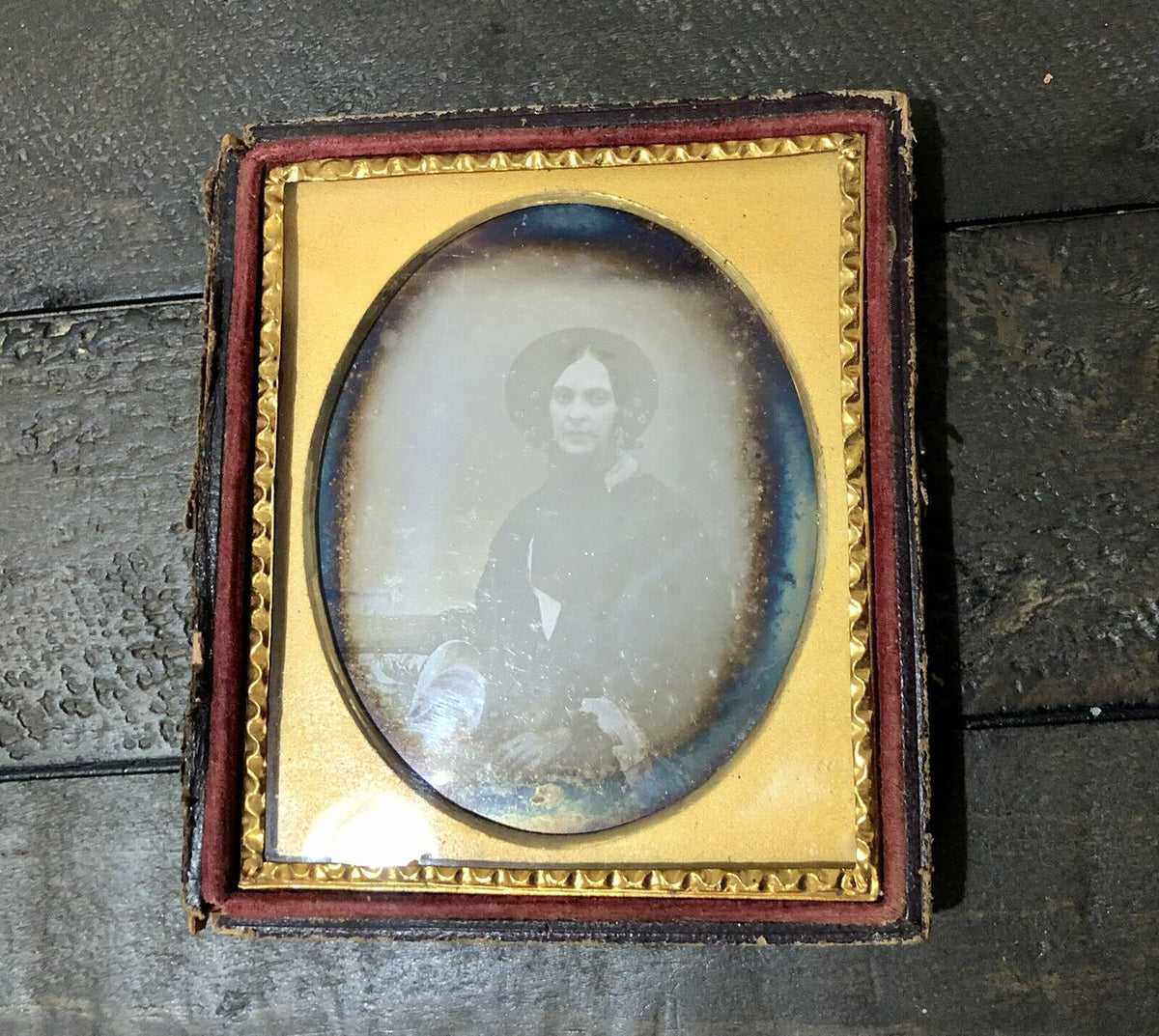 1/6 Daguerreotype Photo Pretty Woman, Flowers in Bonnet Mourning Victo ...