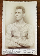 Load image into Gallery viewer, VICTORIAN TATTOOED MAN &quot;GEORGE KARLAVAGN&quot; CABINET CARD PHOTO BODY ART TATTOO
