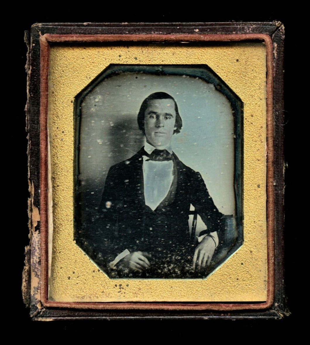 Early 1840s 6TH Plate SEALED Daguerreotype Photo - Man Casts Shadow