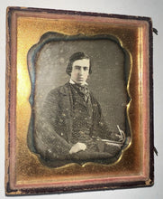 Load image into Gallery viewer, 6th Plate 1840s Daguerreotype Of Man At Desk Holding Pen Writer Or Author?
