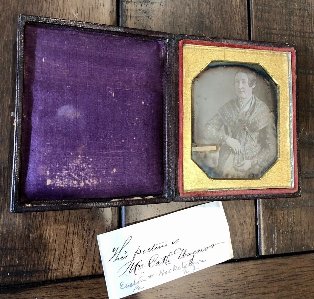 1840s Daguerreotype Mathew Brady Case ID'd Woman Amazing Tinted Dress