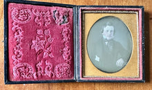 Load image into Gallery viewer, ID'd Handsome Young Man Tall Hair Freckles ++ GOLD HAIR PIN??? 1/6 Daguerreotype
