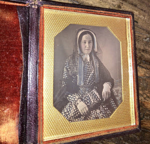 Plumbe 1840s Tinted Daguerreotype Honeycomb Mat Pretty Woman Wearing Bonnet Veil