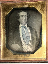 Load image into Gallery viewer, 1840s JOHN PLUMBE Daguerreotype Handsome Man Wild Hair Logo on Case Gray Family
