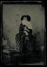 Load image into Gallery viewer, Unusual Tintype Photo Victorian Woman Wearing Glasses Face Hidden by Fan, 1800s
