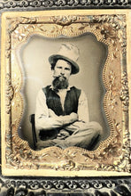 Load image into Gallery viewer, Great Tintype Photo Cigar Smoking Gambler Great Pose Top Hat Civil War Man 1860s
