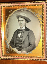 Load image into Gallery viewer, HANDSOME MAN WEARING WESTERN STYLE COWBOY HAT 1/6 PLATE DAGUERREOTYPE PHOTO
