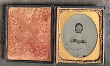 Load image into Gallery viewer, EARLY Tintype (1850s) SAD Little Girl Wearing Mourning Bands 1/6 Tintype Photo
