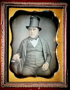 1/4 Daguerreotype Man Wearing Mourning Hat ~ Rare Traveling Photographer HELIA