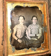 Load image into Gallery viewer, 1/6 Daguerreotype Women Friends Matching Hair &amp; Dresses &amp; Mourning Bands Holding Hands
