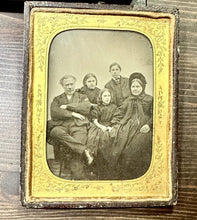 Load image into Gallery viewer, 1/4 Ambrotype Family Group Women Children Disgruntled Father 1850s Frame
