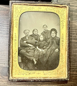 1/4 Ambrotype Family Group Women Children Disgruntled Father 1850s Frame