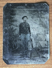 Load image into Gallery viewer, 1/4 Tintype Civil War Soldier Camp Scene Backdrop Original 1860s Photo
