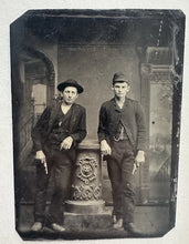 Load image into Gallery viewer, Young Men Holding Gun Pistol Antique Tintype Photo 1800s Like Billy The Kid
