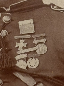 Cabinet Card Indian Wars Era Soldier with Sword, Medals Maine Photographer