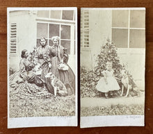 Load image into Gallery viewer, Lot Of 2 Photos Victorian Women &amp; Little Girl Outside With Dog 1860s
