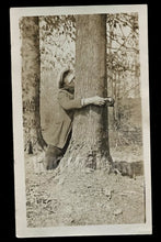 Load image into Gallery viewer, Weird 1920s Snapshot Photo Man Kissing A Tree Bizarre Vintage Unusual
