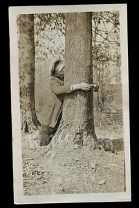 Weird 1920s Snapshot Photo Man Kissing A Tree Bizarre Vintage Unusual