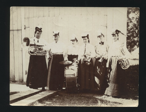 1900s Snapshot Photo Crossdressing Music Band Men Dressed as Women Unusual