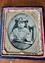 Load image into Gallery viewer, Little Girl in Summer Hat 1/9 Plate Tintype in Case Civil War Era 1860s Sick?
