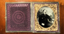 Load image into Gallery viewer, 1/6 Ruby ambrotype handsome man painted backdrop full case 1860s
