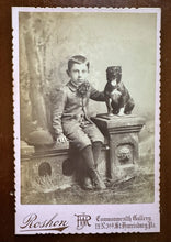 Load image into Gallery viewer, Boy &amp; Little Dog Staffordshire Terrier? Antique Cabinet Card Photo Pennsylvania
