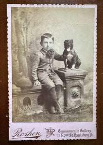 Boy & Little Dog Staffordshire Terrier? Antique Cabinet Card Photo Pennsylvania