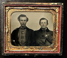 Load image into Gallery viewer, HANDSOME MEN FRIENDS MINER OR SAILOR SHIRT 1/6 RUBY AMBROTYPE 1850s PHOTO
