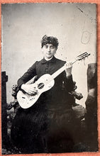 Load image into Gallery viewer, Antique Tintype Photo Woman Guitar Player or Teacher / Musician Music Victorian
