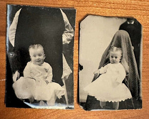 2 Tintypes Hidden Mother + Hidden Father! Not Post Mortem Creepy & Unusual Photo