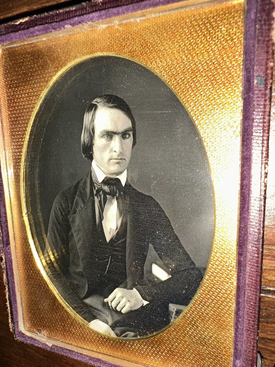 1840s 1/4 Daguerreotype Photo Man Plumbe Case? Old Note in Case from 1974!
